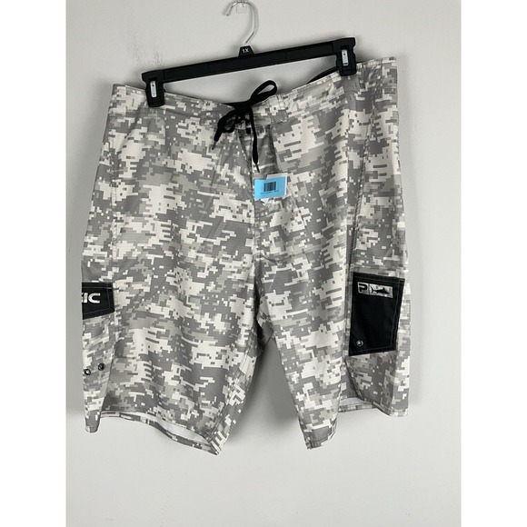 Pelagic AMBUSH Board Shorts – Men's 38 Gray Digital Camo – Fishing/Swim Hybrid - Picture 1 of 8